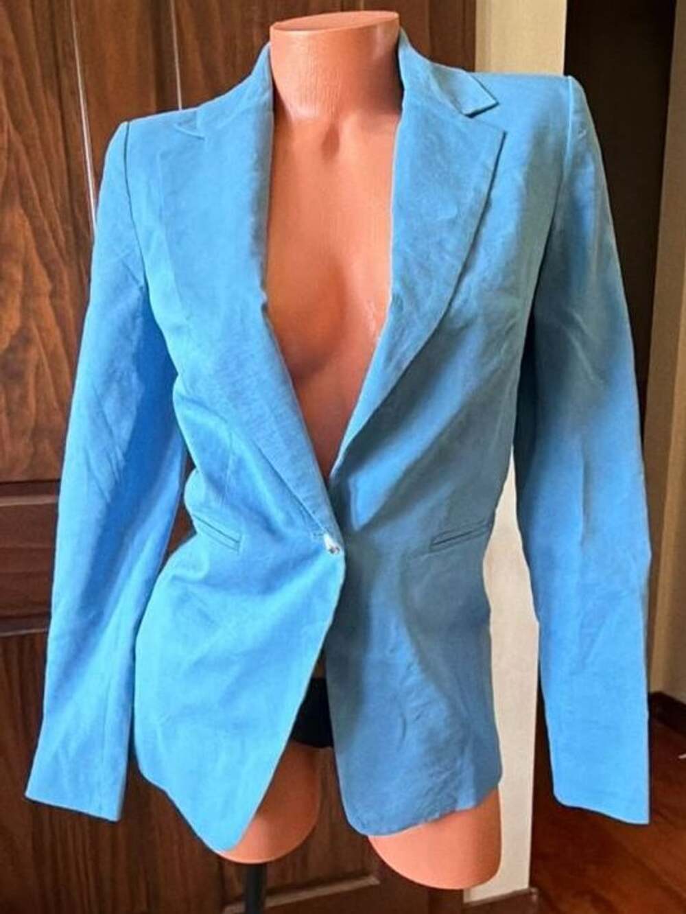 Pinko Women's Blue Linen Blend Single-Button Blazer Jacket